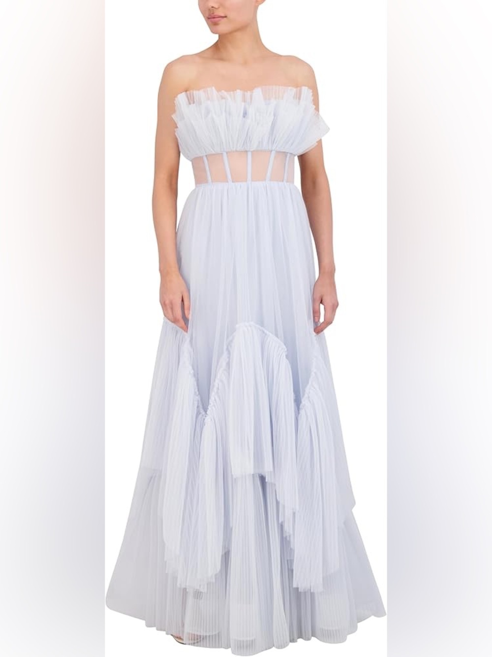 BCBG Strapless Light Blue Tulle Gown
